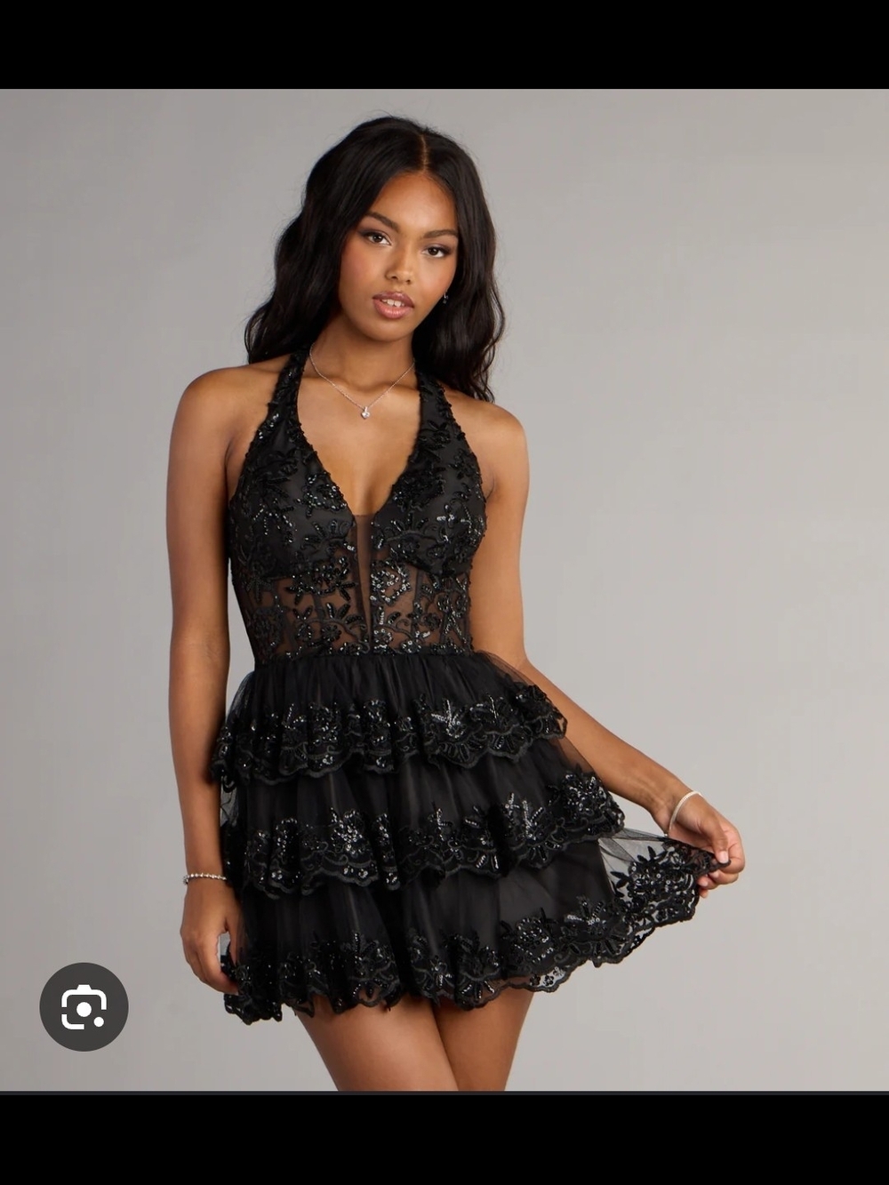 Windsor Black Embellished Halter Mini Dress